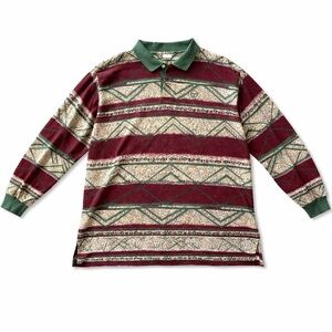 Sergio Tacchini Burgundy & Green Geometric Knit Polo